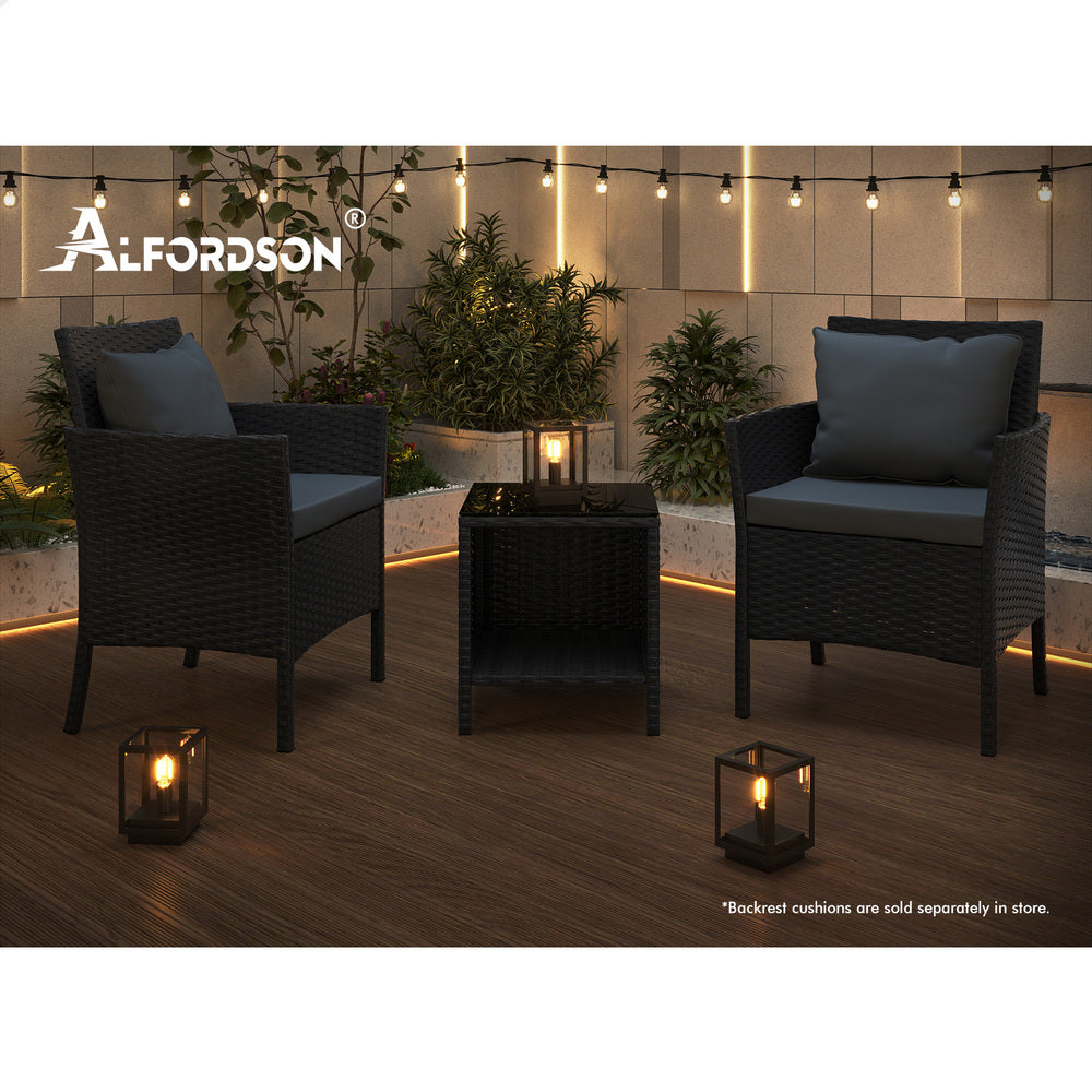 ALFORDSON Outdoor Furniture 3PCS Wicker Bistro Set Patio Chairs Table Black