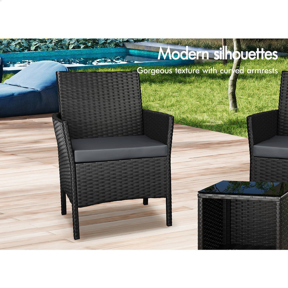 ALFORDSON Outdoor Furniture 3PCS Wicker Bistro Set Patio Chairs Table Black