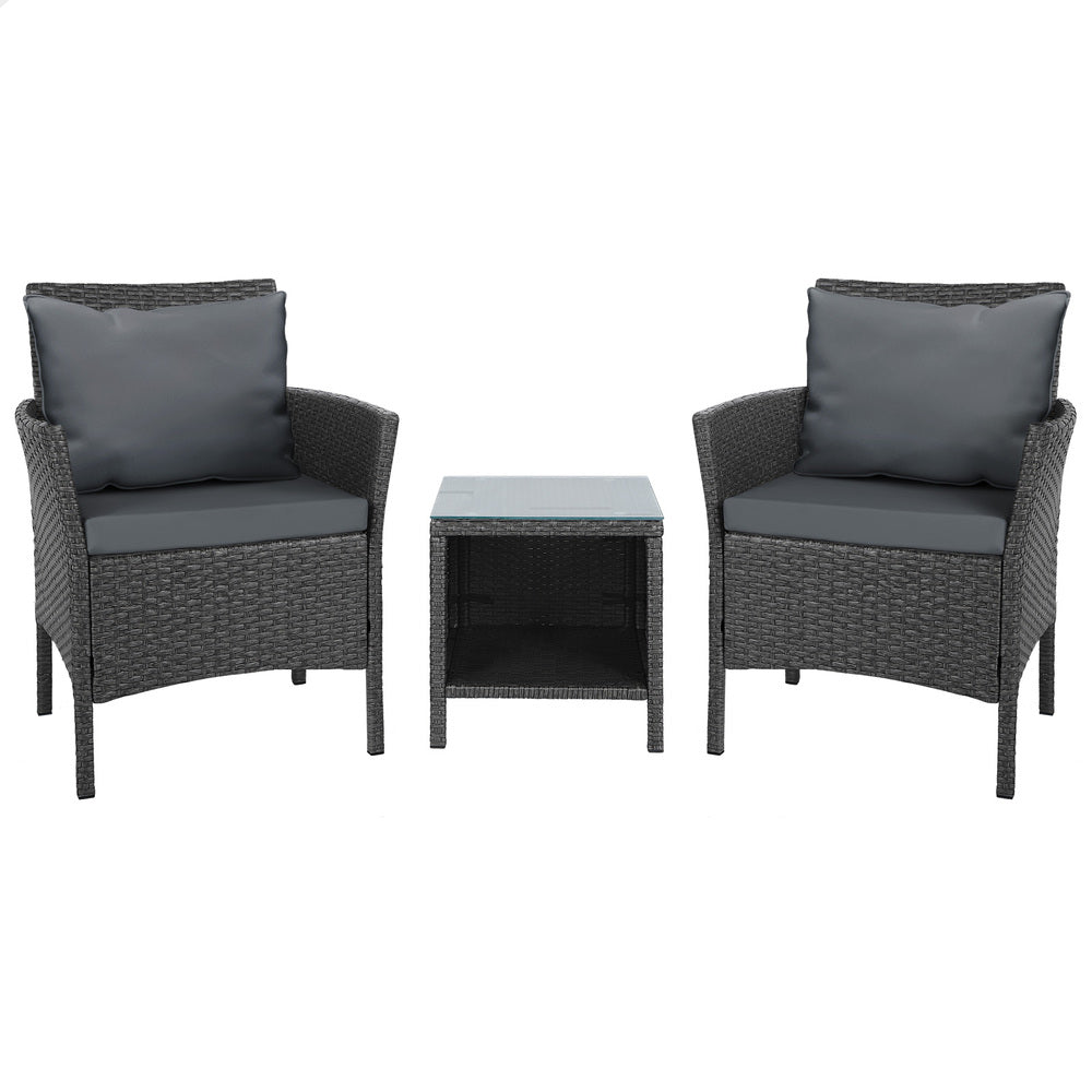 ALFORDSON Outdoor Furniture 3PCS Bistro Wicker Set Dark Grey