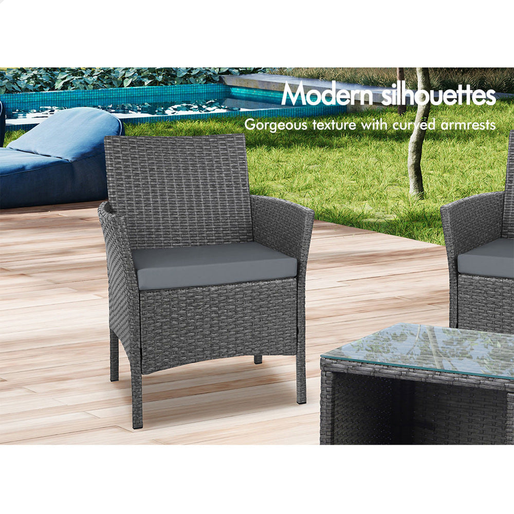 ALFORDSON Outdoor Furniture 3PCS Wicker Bistro Set Patio Chairs Table Dark Grey