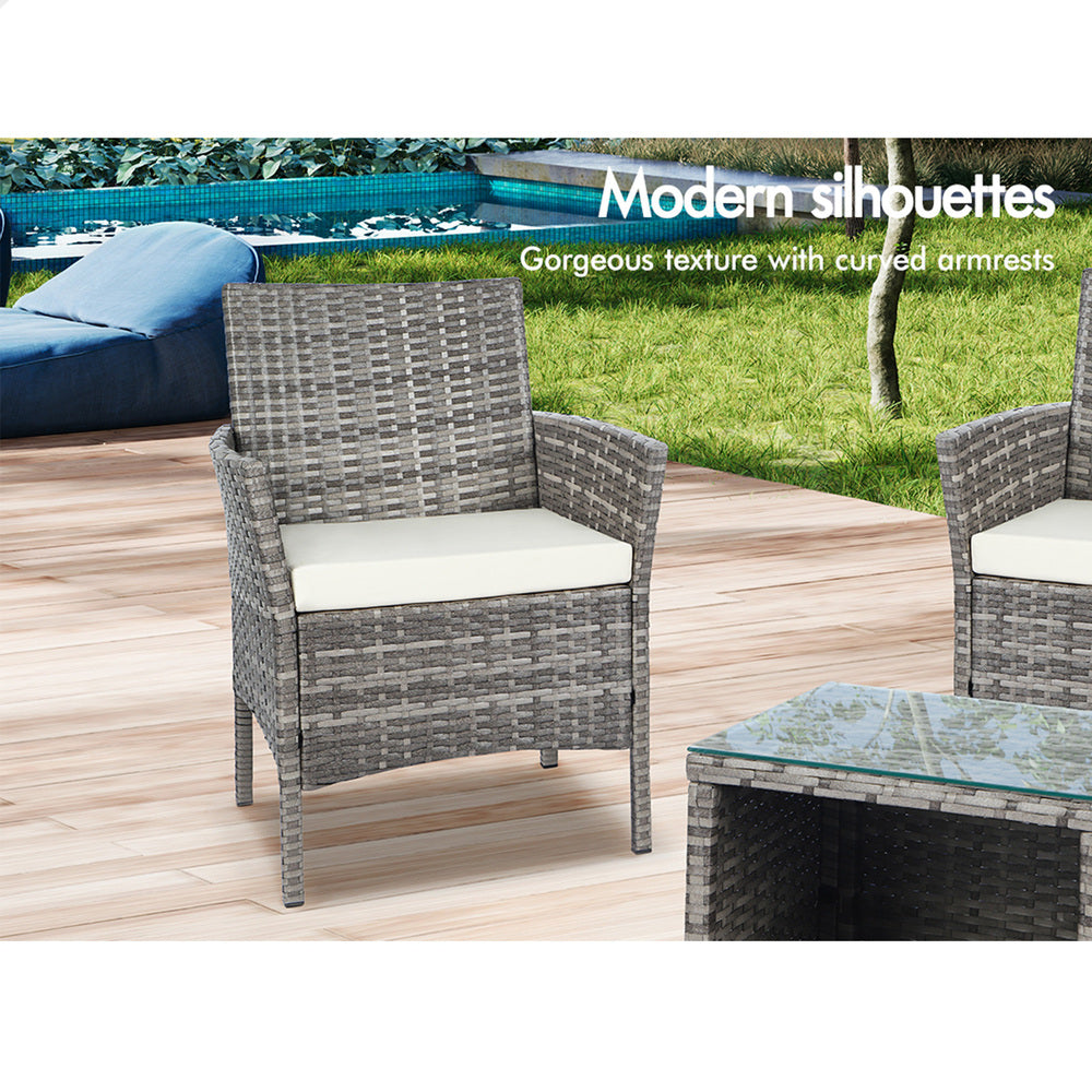 ALFORDSON Outdoor Furniture 3PCS Bistro Wicker Set Grey