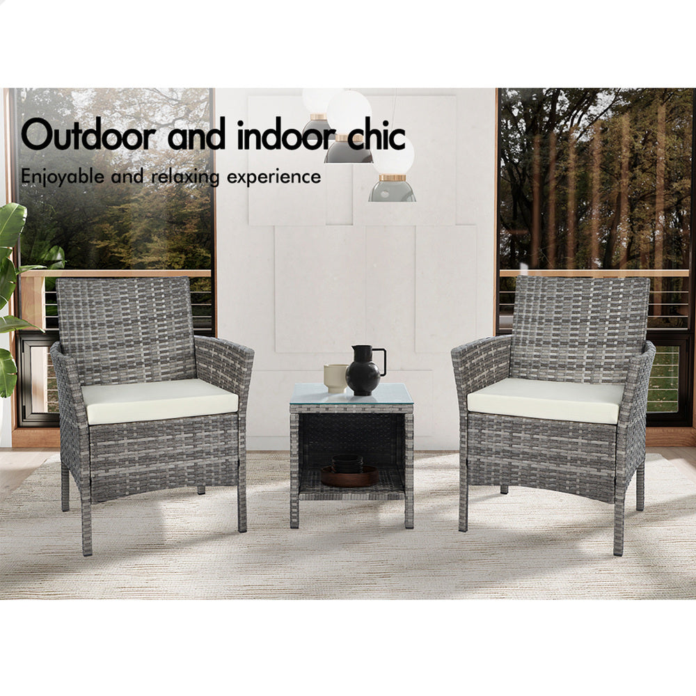 ALFORDSON Outdoor Furniture 3PCS Bistro Wicker Set Grey