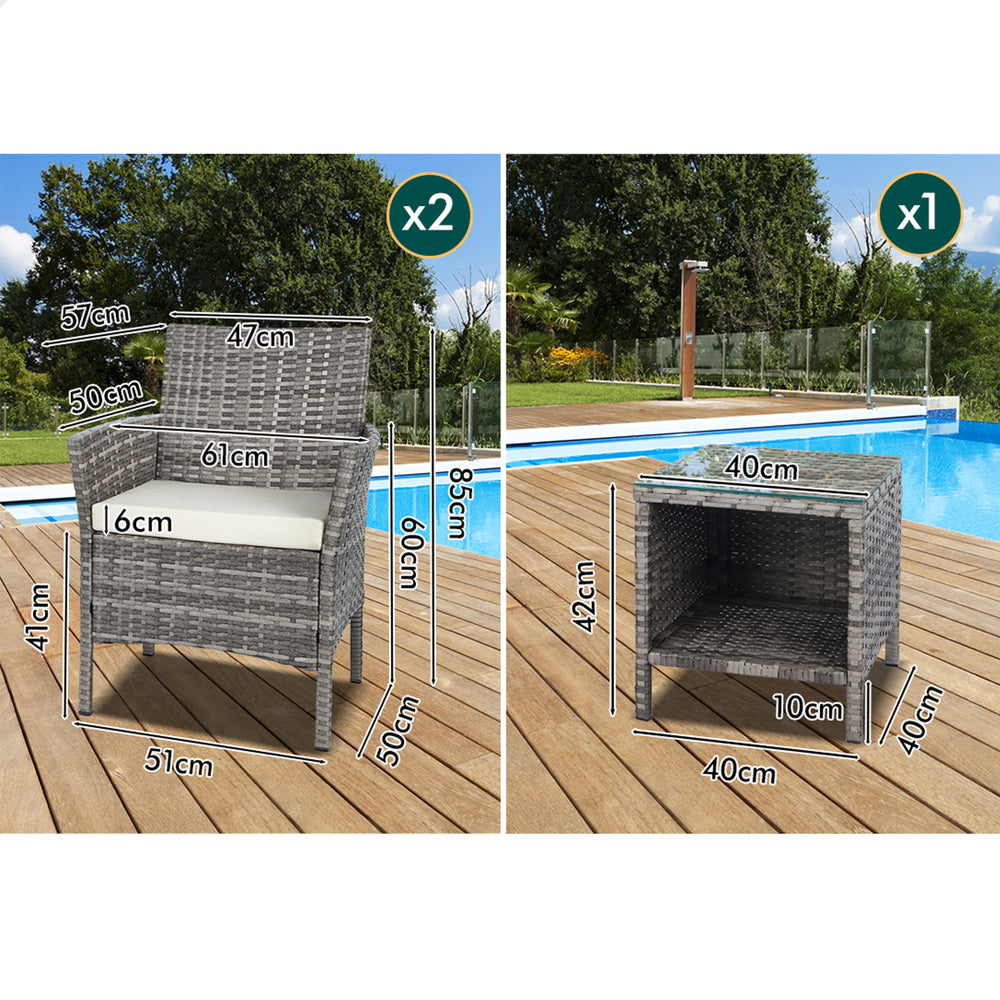 ALFORDSON Outdoor Furniture 3PCS Bistro Wicker Set Grey