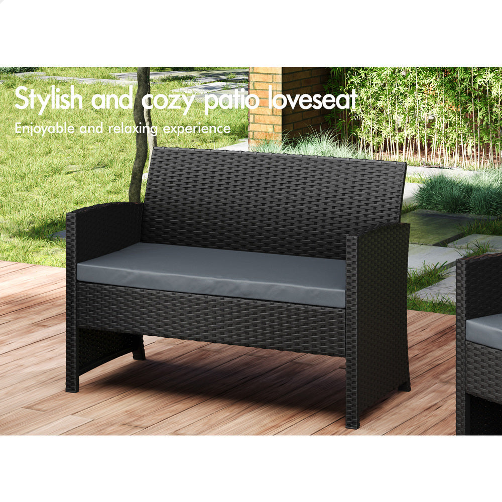 ALFORDSON Outdoor Furniture 4PCS Patio Wicker Set Black