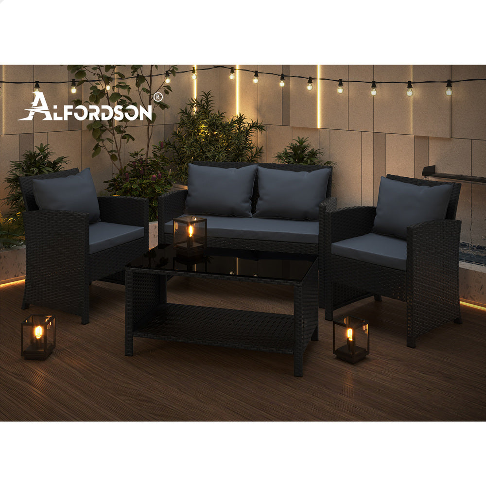 ALFORDSON Outdoor Furniture 4PCS Patio Wicker Set Black