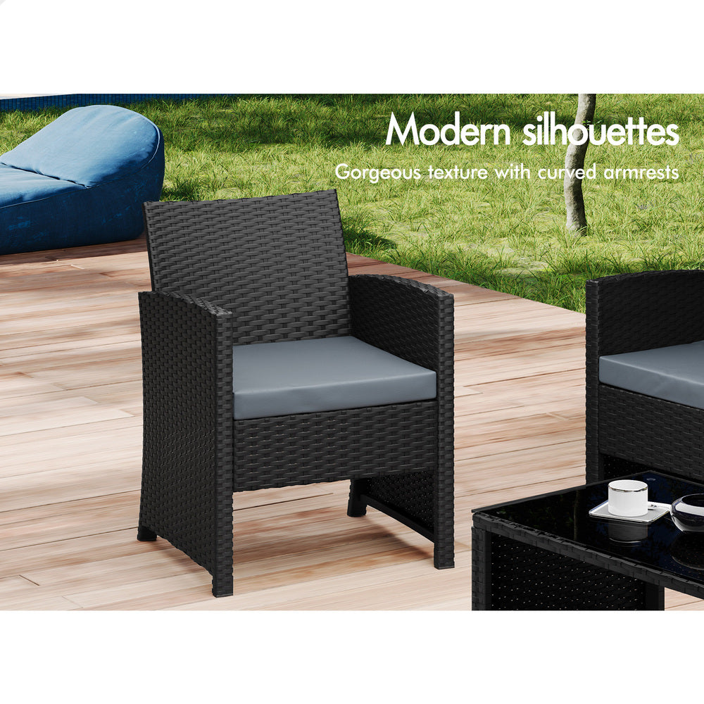 ALFORDSON Outdoor Furniture 4PCS Patio Wicker Set Black