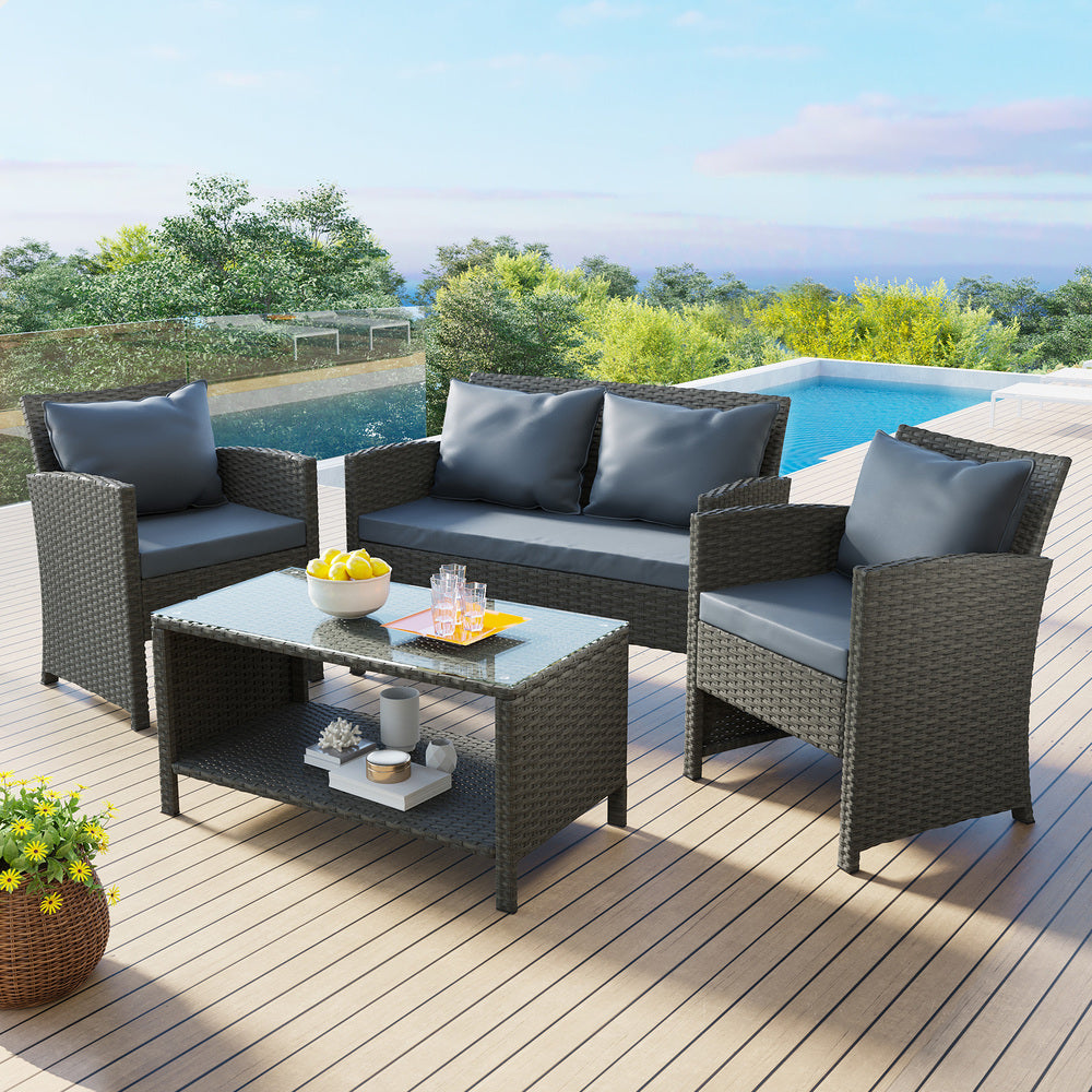 ALFORDSON Outdoor Furniture 4PCS Patio Wicker Set Dark Grey