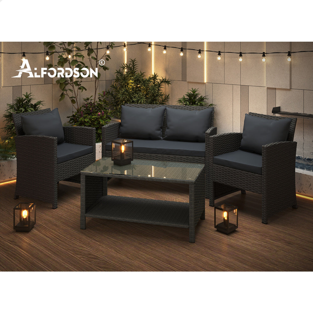 ALFORDSON Outdoor Furniture 4PCS Patio Wicker Set Dark Grey