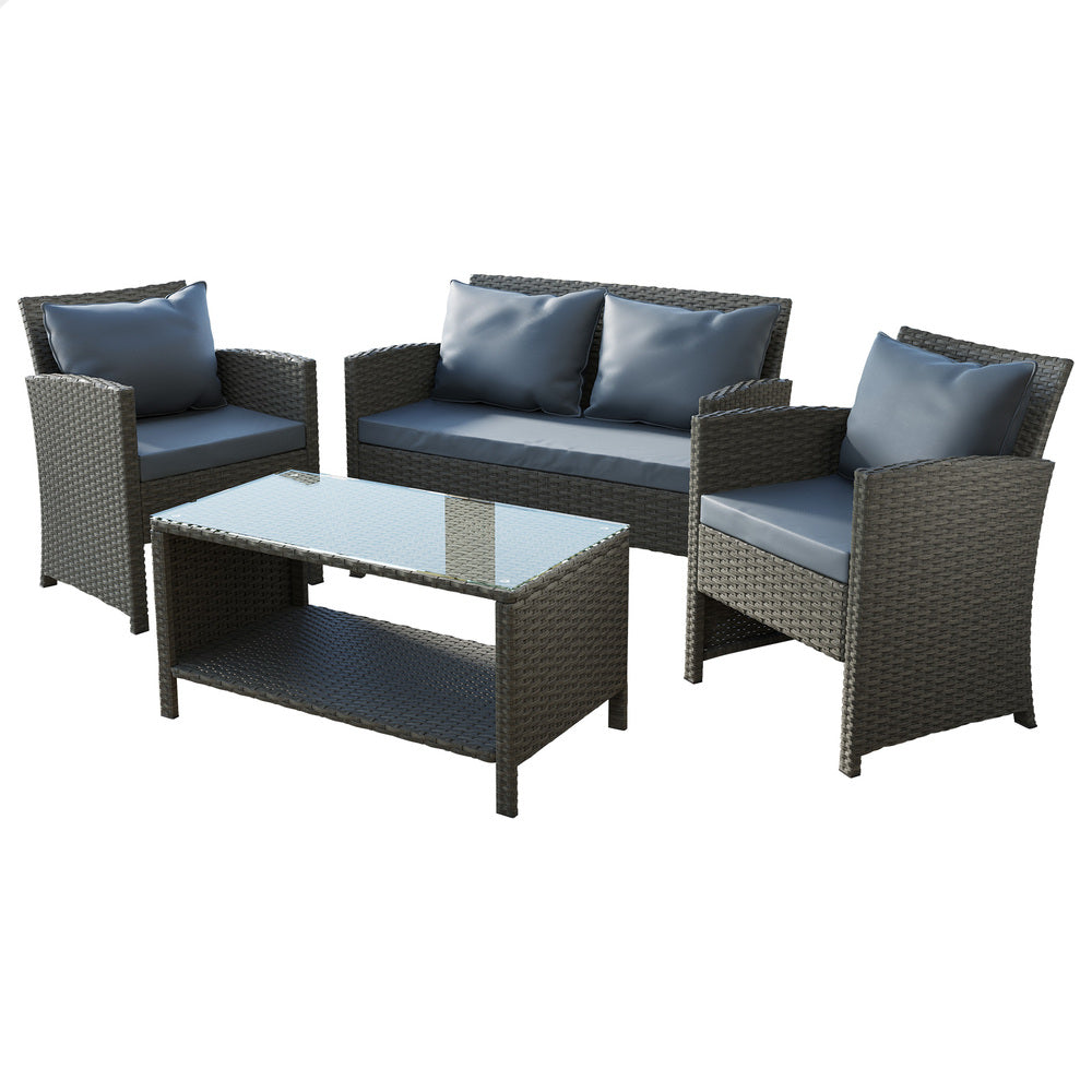 ALFORDSON Outdoor Furniture 4PCS Patio Wicker Set Dark Grey