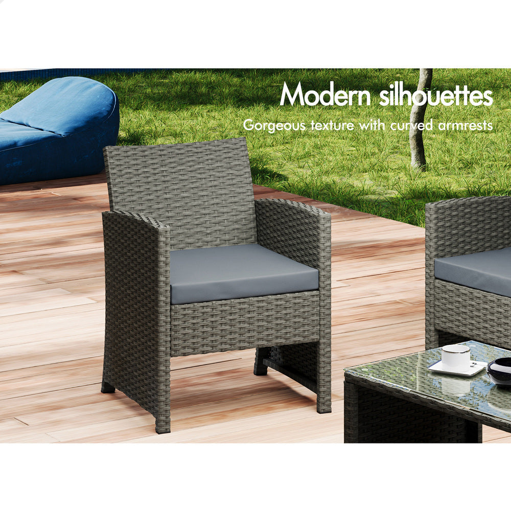 ALFORDSON Outdoor Furniture 4PCS Patio Wicker Set Dark Grey