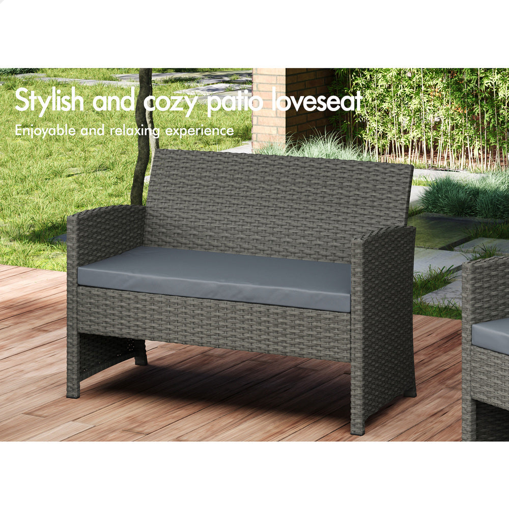 ALFORDSON Outdoor Furniture 4PCS Patio Wicker Set Dark Grey