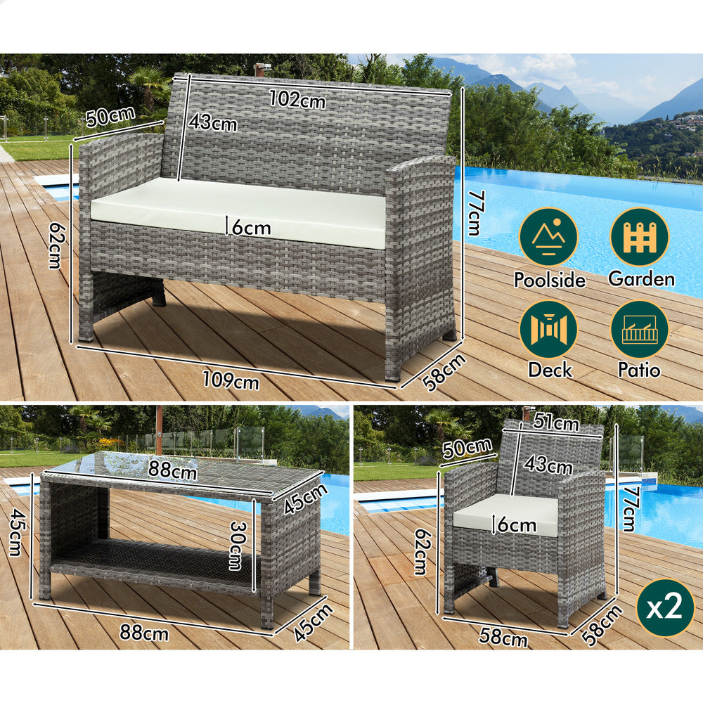 ALFORDSON Outdoor Furniture 4PCS Patio Wicker Set Grey