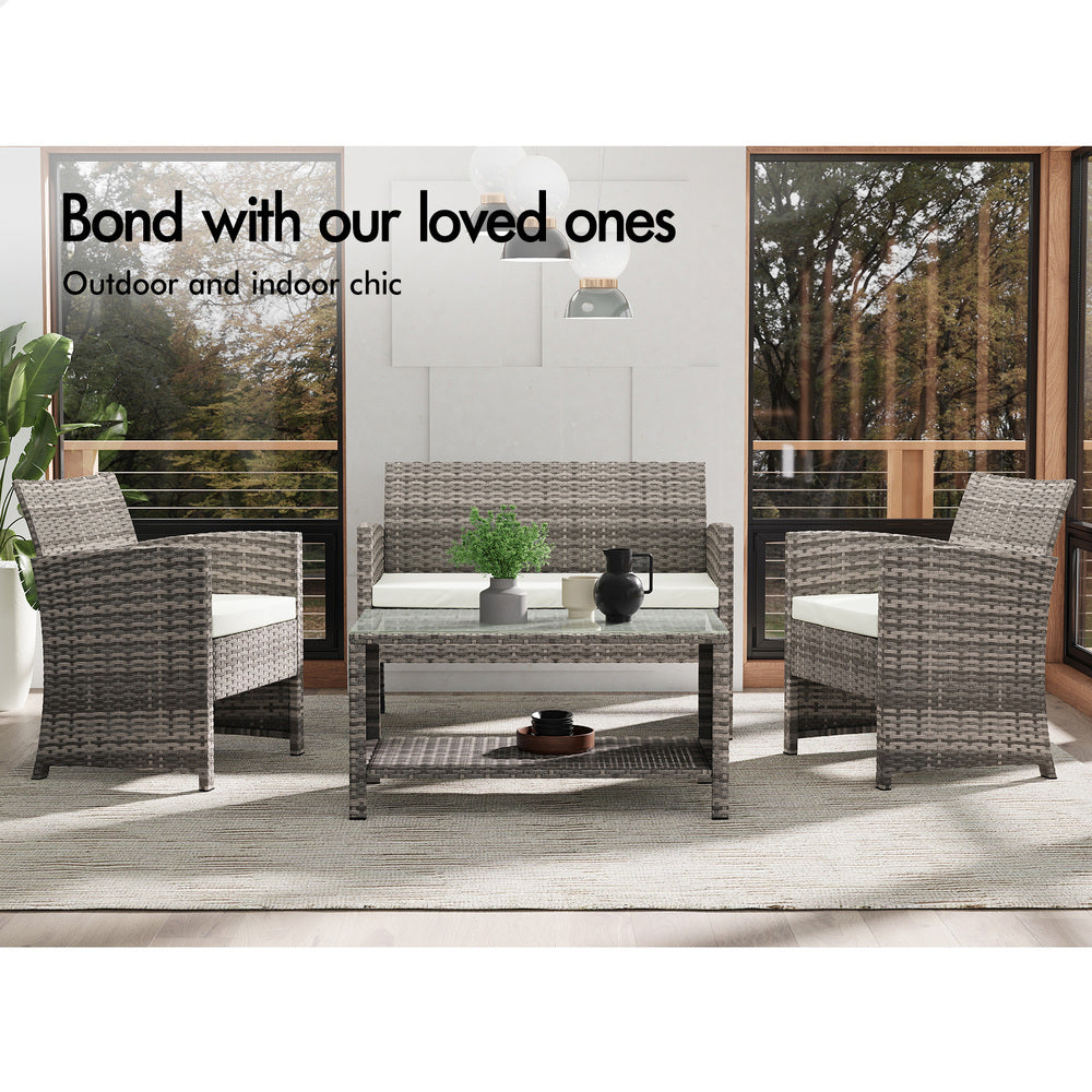 ALFORDSON Outdoor Furniture 4PCS Patio Wicker Set Grey