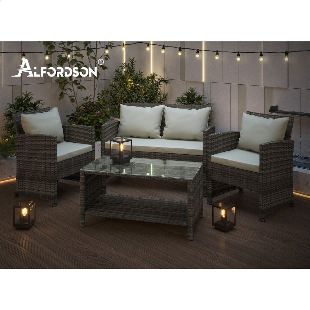 ALFORDSON Outdoor Furniture 4PCS Patio Wicker Set Grey