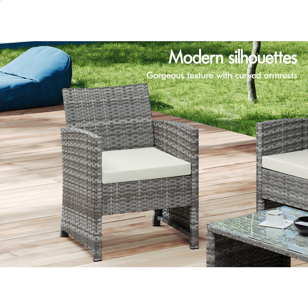 ALFORDSON Outdoor Furniture 4PCS Patio Wicker Set Grey