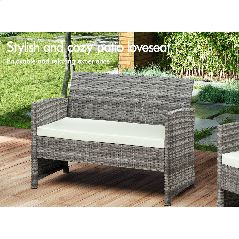 ALFORDSON Outdoor Furniture 4PCS Patio Wicker Set Grey