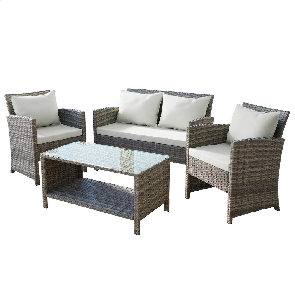 ALFORDSON Outdoor Furniture 4PCS Patio Wicker Set Grey