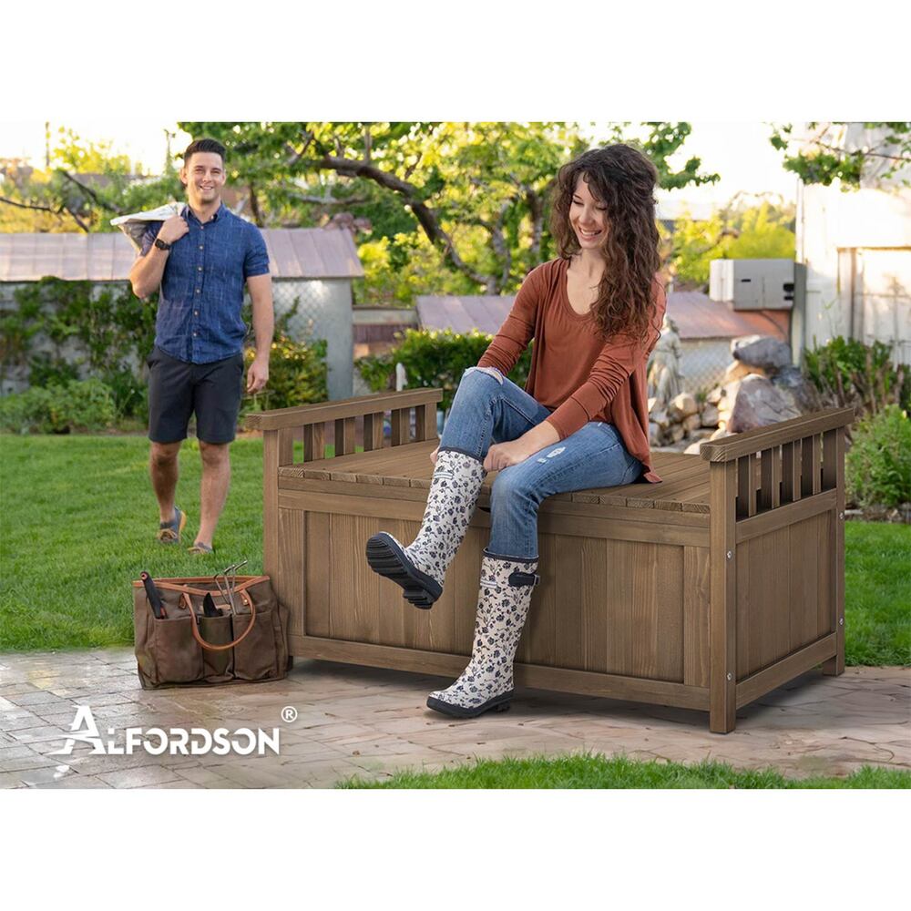 ALFORDSON Outdoor Storage Box Wooden Garden Bench Chest Tool Sheds Brown L