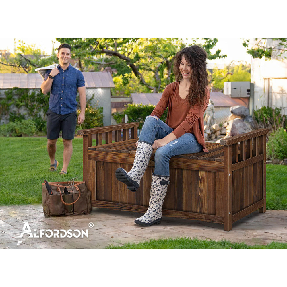 ALFORDSON Outdoor Storage Box Wooden Garden Bench Chest Tool Sheds Charcoal L