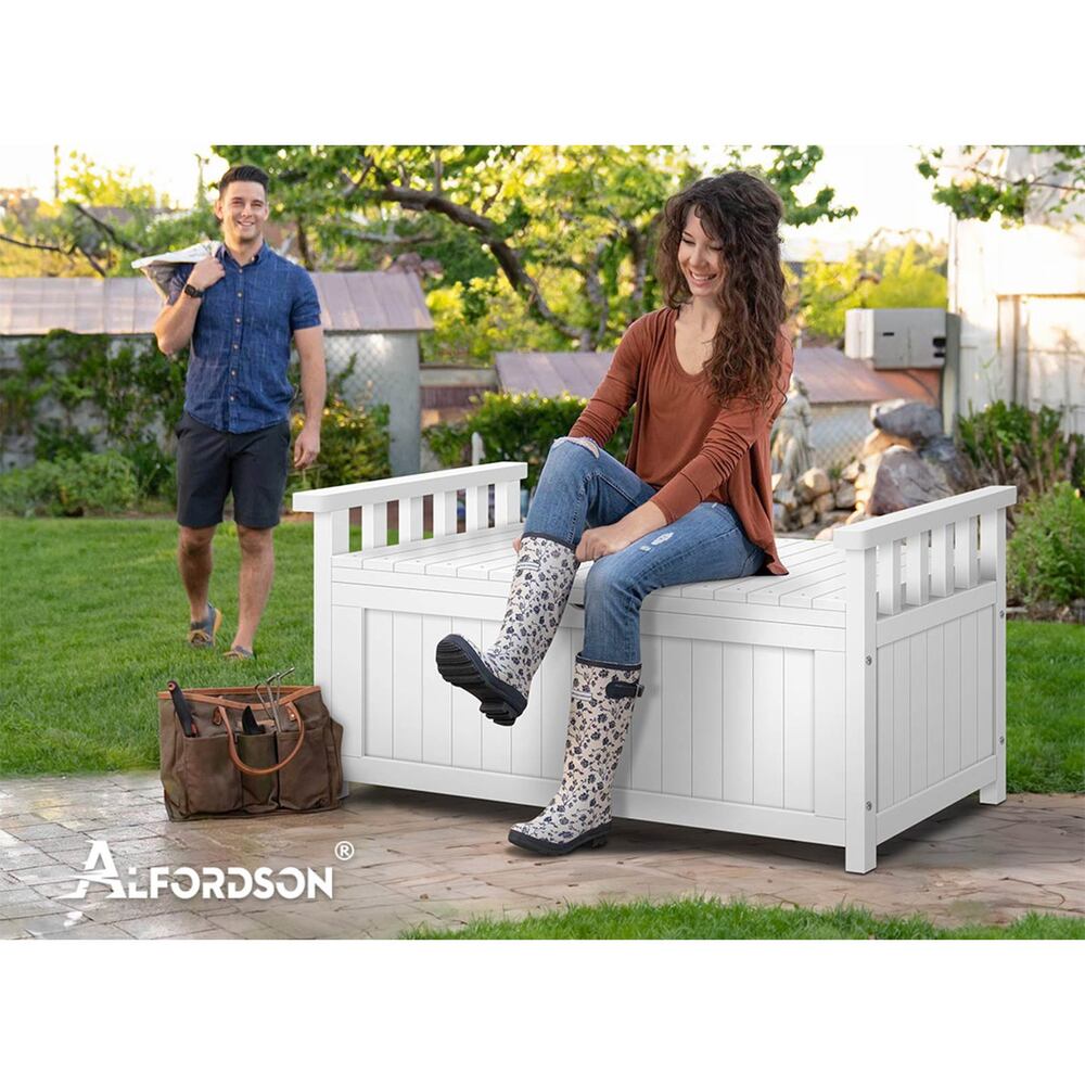 ALFORDSON Outdoor Storage Box Wooden Garden Bench Chest Tool Sheds White L