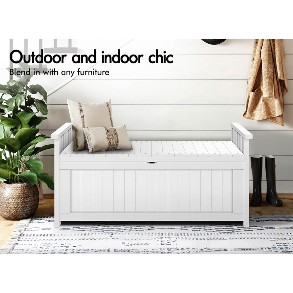 ALFORDSON Outdoor Storage Box Wooden Garden Bench Chest Tool Sheds White L