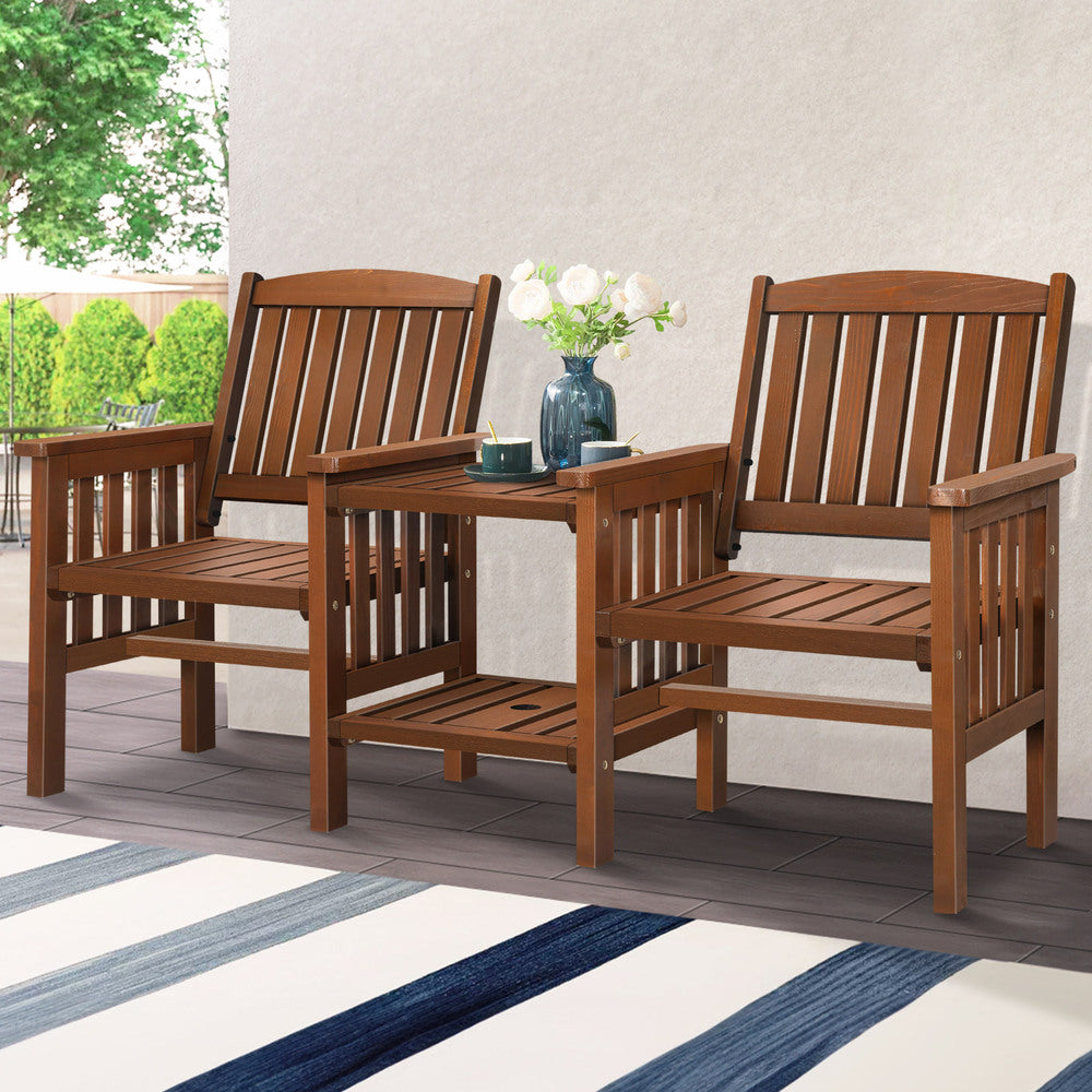 ALFORDSON Wooden Garden Bench Loveseat Outdoor Chairs Table Set Patio Brown