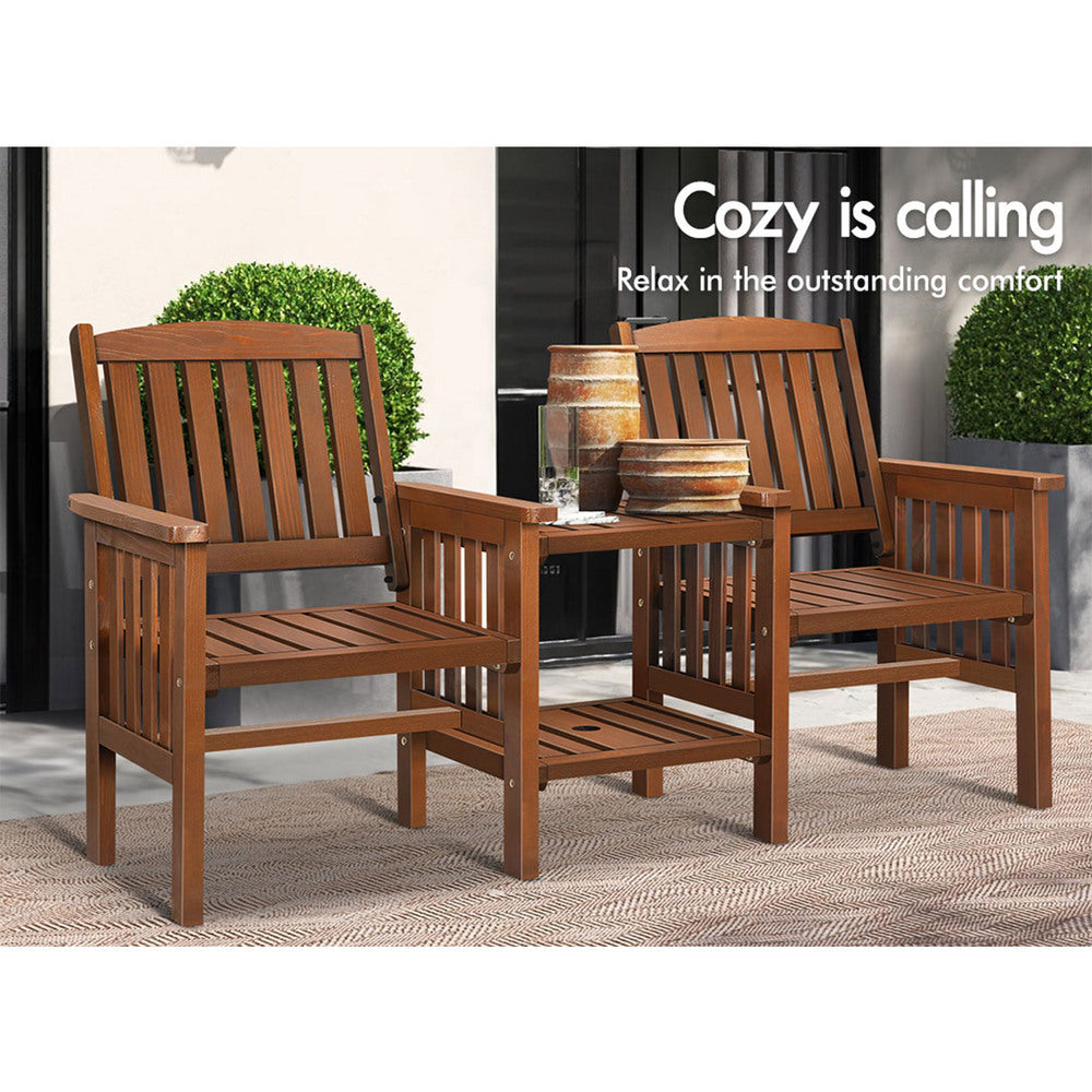 ALFORDSON Wooden Garden Bench Loveseat Outdoor Chairs Table Set Patio Brown