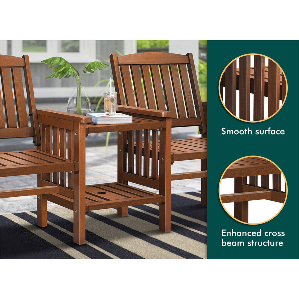 ALFORDSON Wooden Garden Bench Loveseat Outdoor Chairs Table Set Patio Brown