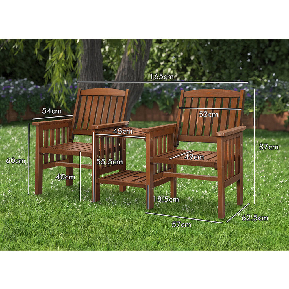 ALFORDSON Wooden Garden Bench Loveseat Outdoor Chairs Table Set Patio Brown