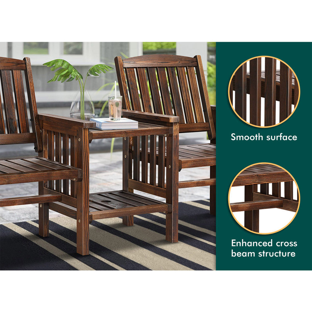 ALFORDSON Wooden Garden Bench Loveseat Outdoor Chairs Table Set Patio Charcoal