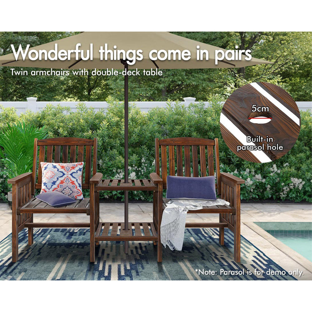 ALFORDSON Wooden Garden Bench Loveseat Outdoor Chairs Table Set Patio Charcoal