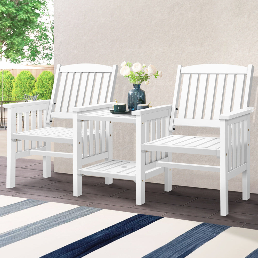 ALFORDSON Wooden Garden Bench Loveseat Outdoor Chairs Table Set Patio White