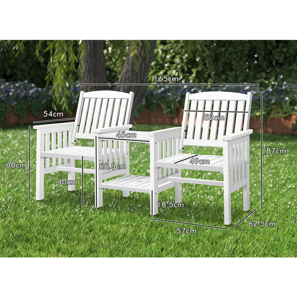 ALFORDSON Wooden Garden Bench Loveseat Outdoor Chairs Table Set Patio White