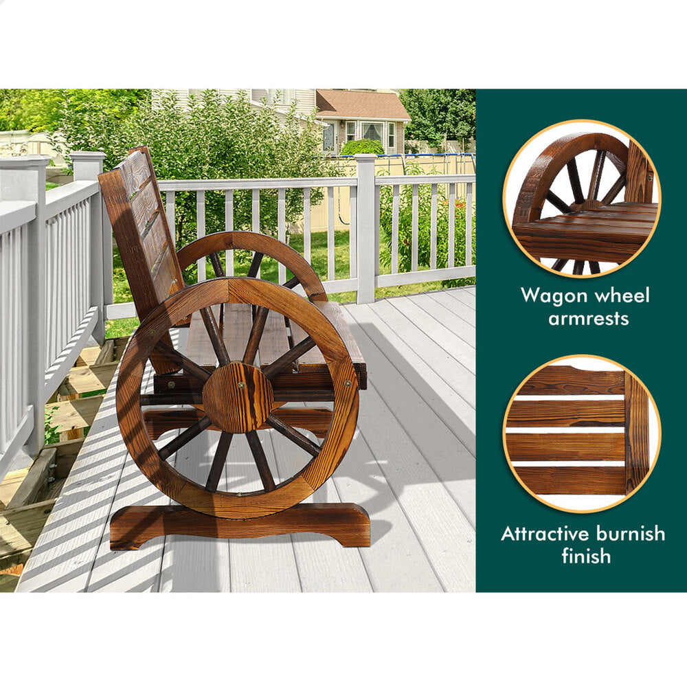 ALFORDSON Wooden Garden Bench Wagon Wheel Chair Seat Outdoor Patio Charcoal