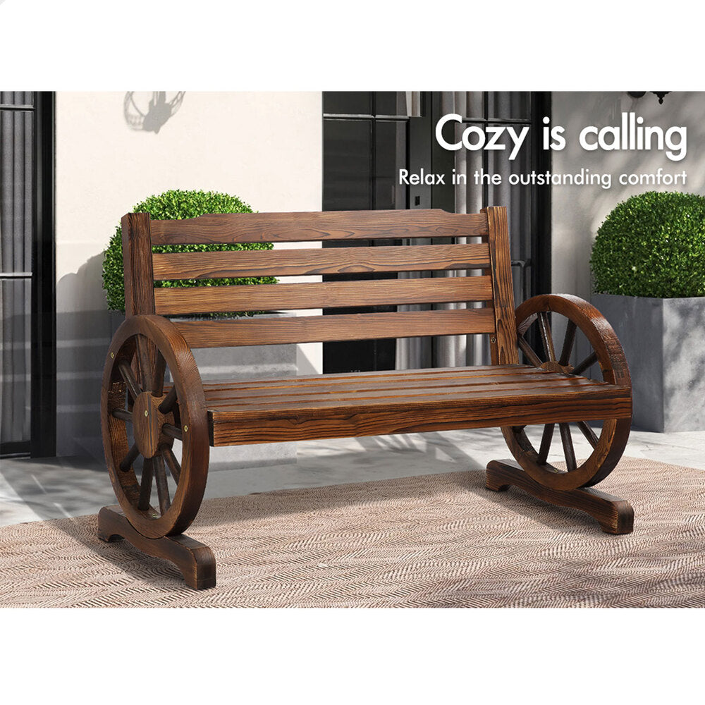 ALFORDSON Wooden Garden Bench Wagon Wheel Chair Seat Outdoor Patio Charcoal