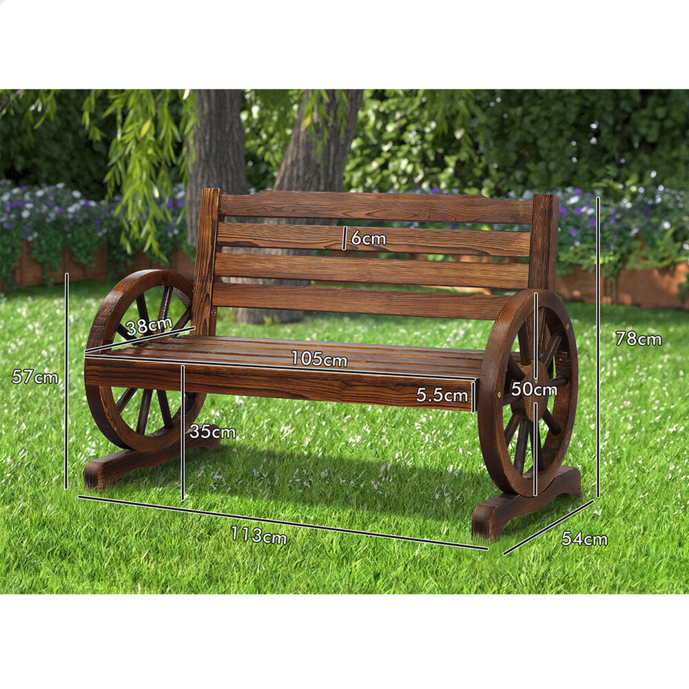 ALFORDSON Wooden Garden Bench Wagon Wheel Chair Seat Outdoor Patio Charcoal