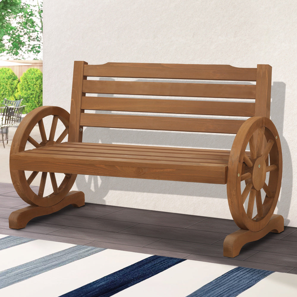 ALFORDSON Wooden Garden Bench Wagon Wheel Chair Seat Outdoor Patio Natural