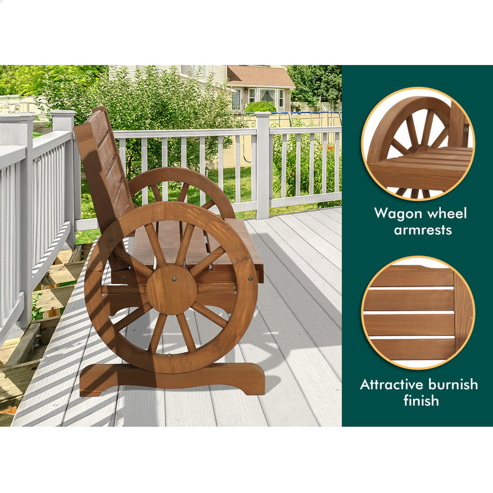 ALFORDSON Wooden Garden Bench Wagon Wheel Chair Seat Outdoor Patio Natural