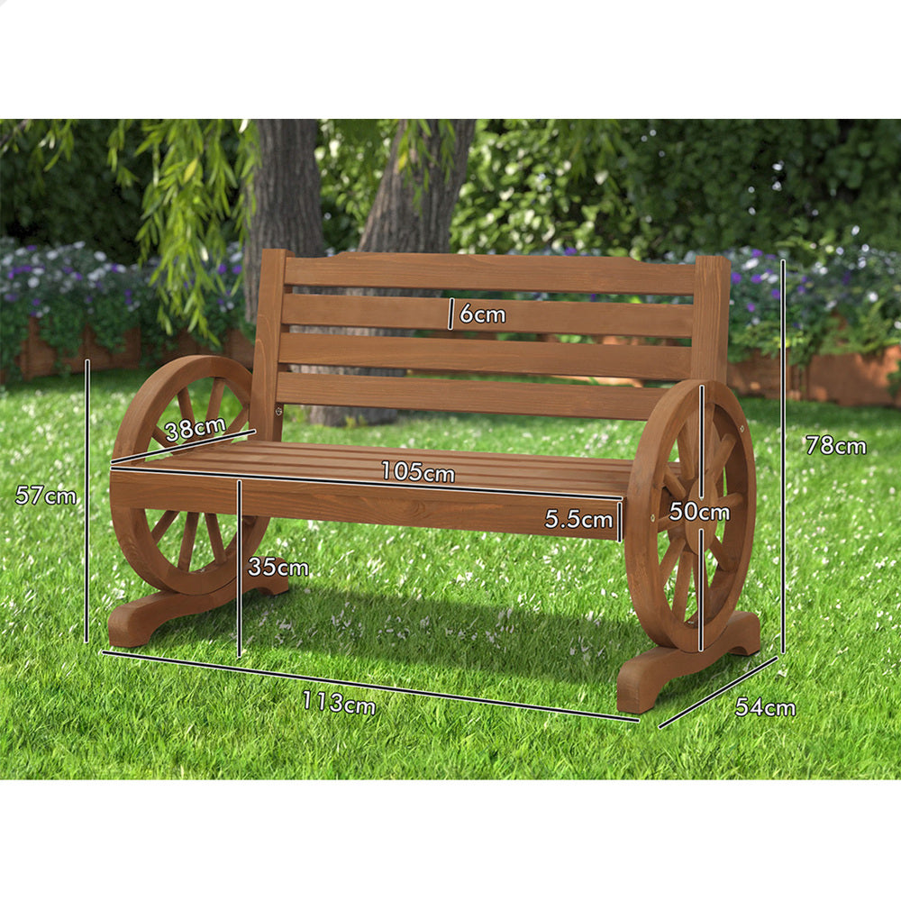 ALFORDSON Wooden Garden Bench Wagon Wheel Chair Seat Outdoor Patio Natural