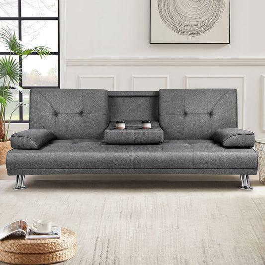 ALFORDSON Sofa Bed Lounge 3 Seater Futon Couch Beds Cup Holder Fabric Grey