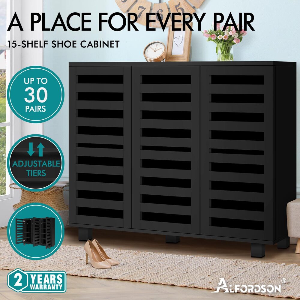 ALFORDSON Shoe Cabinet Organiser Storage Rack Drawer Shelf 30 pairs Black