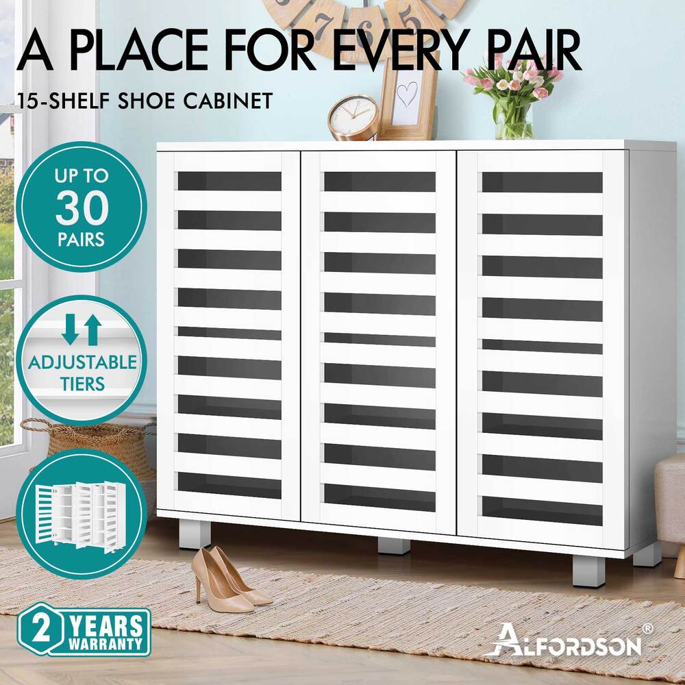 ALFORDSON Shoe Cabinet Organiser Storage Rack Drawer Shelf 30 pairs White