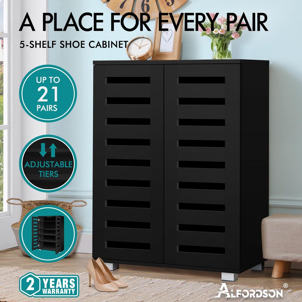 ALFORDSON Shoe Cabinet Organiser Storage Rack Drawer Shelf 21 pairs Black