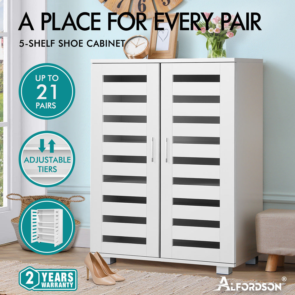 ALFORDSON Shoe Cabinet Organiser Storage Rack Drawer Shelf 21 pairs White