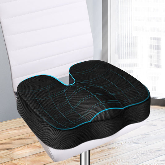 S.E. Seat Cushion Memory Foam Pillow Pad Car Office Back Pain Relief Mesh Black