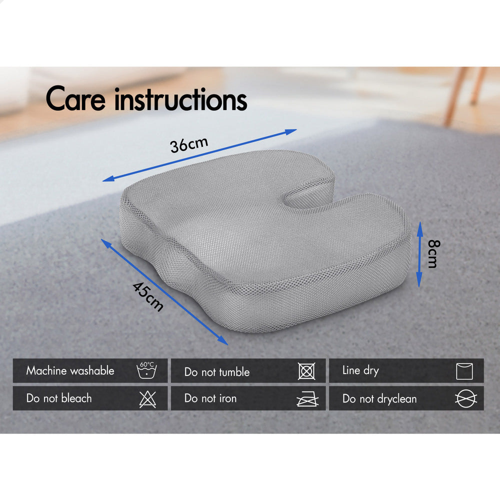 S.E. Seat Cushion Memory Foam Pillow Pad Car Office Back Pain Relief Mesh Grey