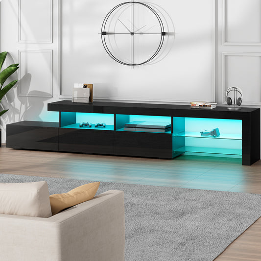 ALFORDSON Entertainment Unit TV Stand LED Light 220cm Black