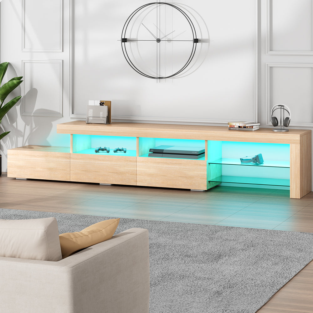 ALFORDSON Entertainment Unit TV Stand LED Light 220cm Oak