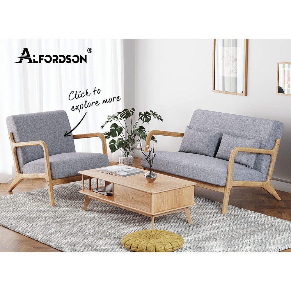 ALFORDSON Couch 2 Seater Sofa Armchair Accent Lounge Chair Fabric Seat Grey