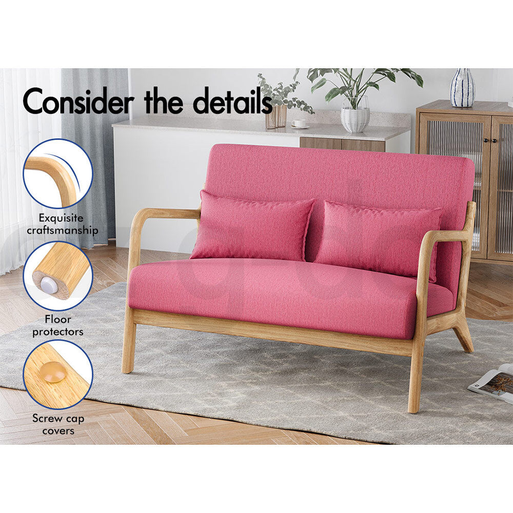 ALFORDSON Sofa 2 Seater Armchair Lounge Chair Accent Couch Fabric Seat Pink